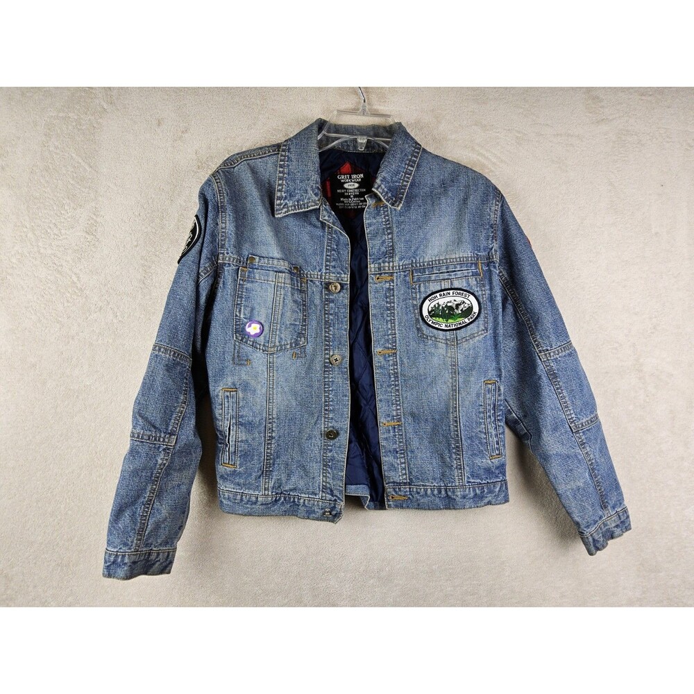 Vtg 90s Grit Iron Work Wear Women's Denim Patches Qulited Liner Jacket Size M